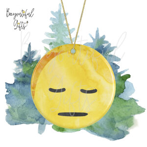 Watercolour Emoji Ceramic Christmas Tree Decoration - Pensive