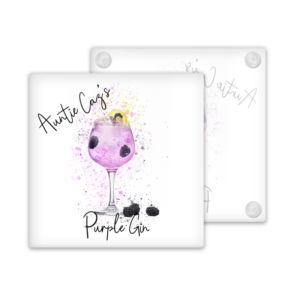 Personalised Purple Gin Glass Coaster with Splash Effect