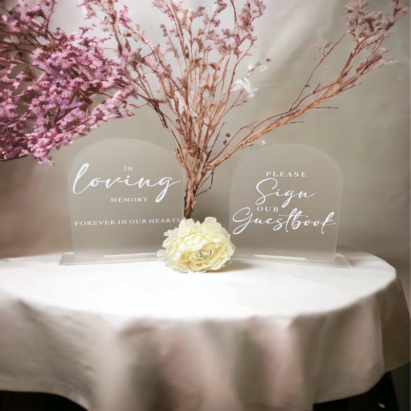 Arched Acrylic Wedding Signs/ Table Decorative Signs / Table Decor / Modern Calligraphy / Table Decorations / Personalised / Rustic Wedding - Guestbook - A5 CLEAR NO STAND
