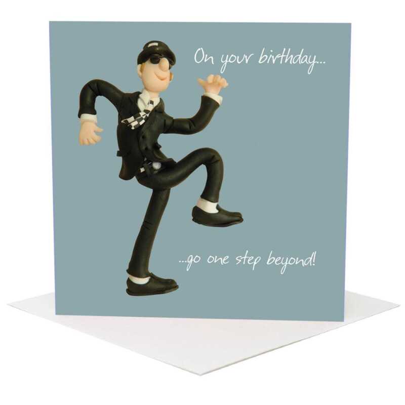 Go one step beyond birthday card for him - designed by Erica Sturla - 15cm square and blank inside, made in the UK