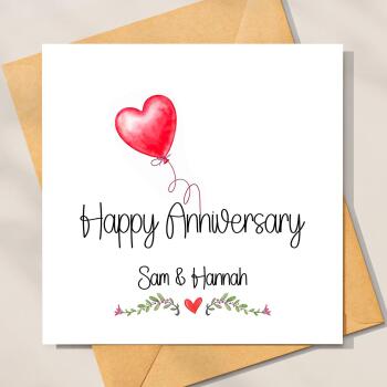 Personalised Anniversary Card For couple, Couple Anniversary Card, Happy anniversary Greeting Card Simple Red Heart Balloon Anniverysary