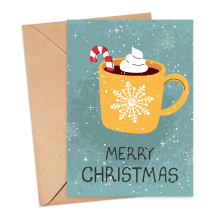 Christmas Card - Watercolour Merry Christmas Hot Cocoa - Small (Approx. A6 | 105mm x 148mm | 4.1in x 5.8in) - Standard Smooth Card