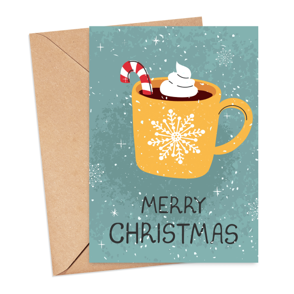 Christmas Card - Watercolour Merry Christmas Hot Cocoa - Small (A6)