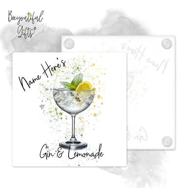 Personalised Gin & Lemonade Glass Coaster with Splash Effect