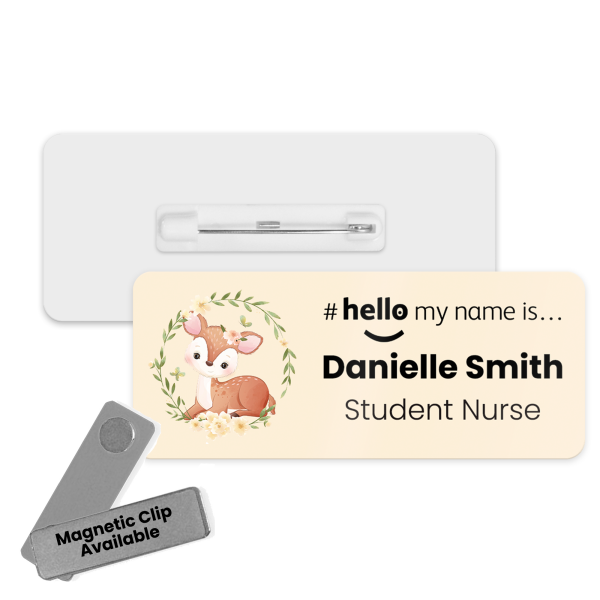 Name Badge - Cute Floral Animal Hello My Name is... - Deer