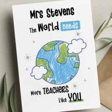 Teacher Card - The Best Teacher In The World Card - Small (Approx. A6 | 105mm x 148mm | 4.1in x 5.8in) - Standard Smooth Card
