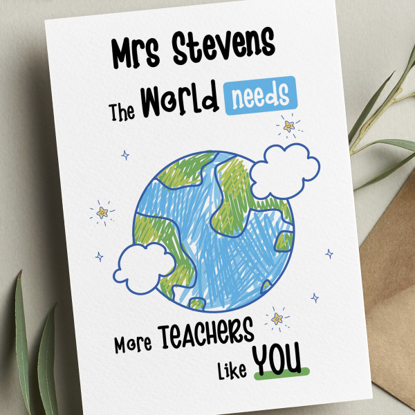 Teacher Card - The Best Teacher In The World Card - Small (Approx. A6 | 105mm x 148mm | 4.1in x 5.8in) - Standard Smooth Card
