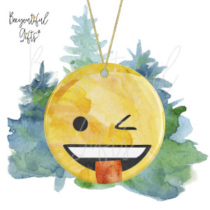 Watercolour Emoji Ceramic Christmas Tree Decoration - Wink Tongue