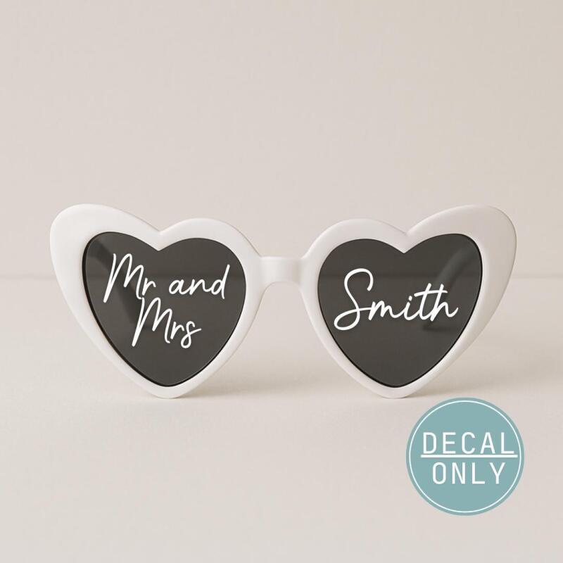 Personalised Wedding Sunglasses Decals / Decal Only / Hen Party Bridesmaid Gifts / Bridal Decals Vinyl / Photo prop / Personalised decals - White