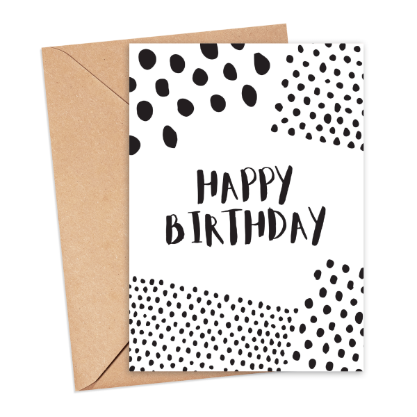 Birthday Card - Happy Birthday Monochrome Polka Dots - Small (A6)