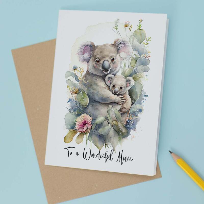 Birthday Card For Mum Card for Mothers Day Birthday Card For Her Birthday Gift For Mum Happy Birthday Card For Mum with Koala Illustration - Large (5x7) / Blank Message