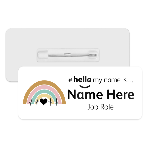 #hello my name is... Name Badge - Retro Heartbeat Rainbow