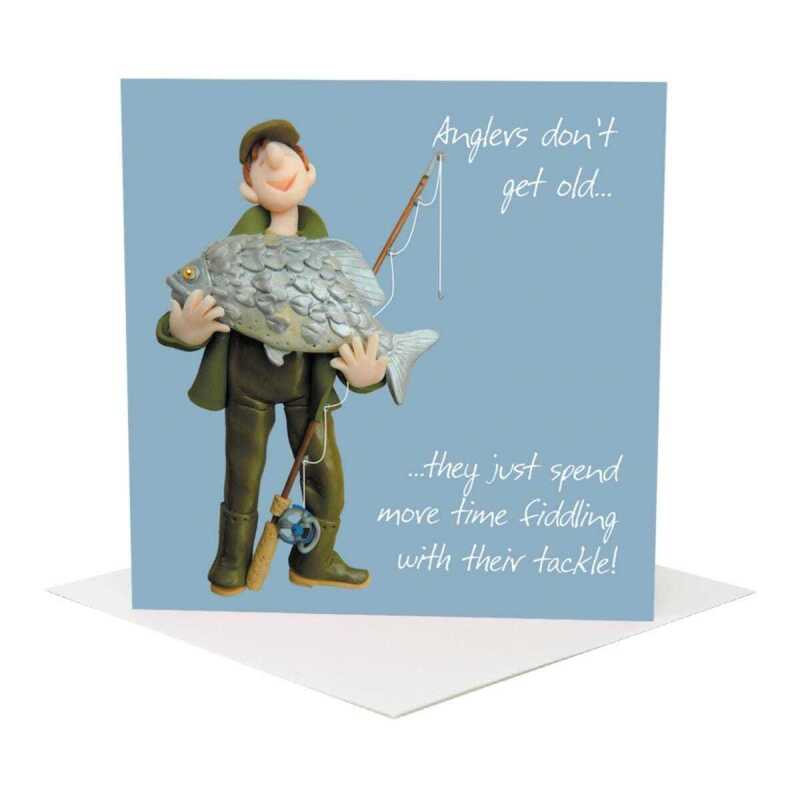 Tackle birthday card for him - designed by Erica Sturla - 15cm square and blank inside, made in the UK