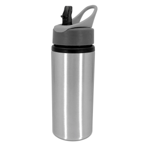 Aluminium 600ml Sport Bottle with Straw & Handle Lid Silver