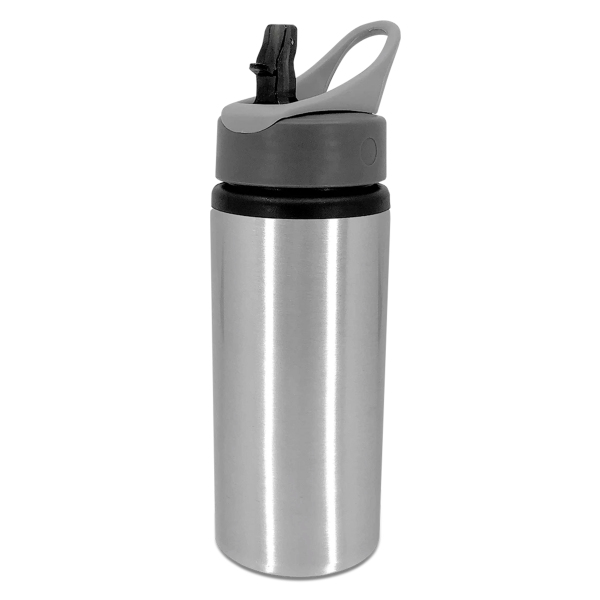 Aluminium 600ml Sport Bottle with Straw & Handle Lid Silver