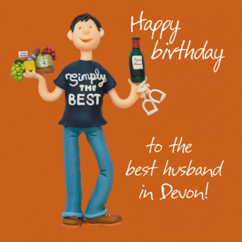 Holy Mackerel Best husband in Devon birthday greetings card, designed by Erica Sturla Card is 150mm square and blank inside.