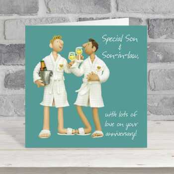 Anniversary card (son and son-in-law) - designed by Erica Sturla - 15cm square and blank inside, made in the UK