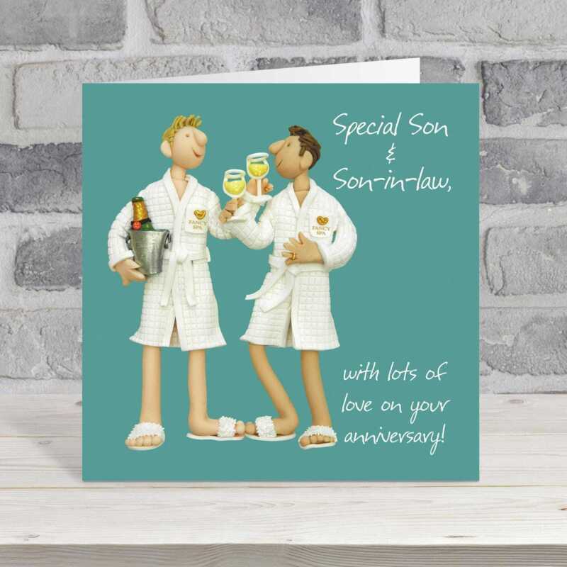 Anniversary card (son and son-in-law) - designed by Erica Sturla - 15cm square and blank inside, made in the UK