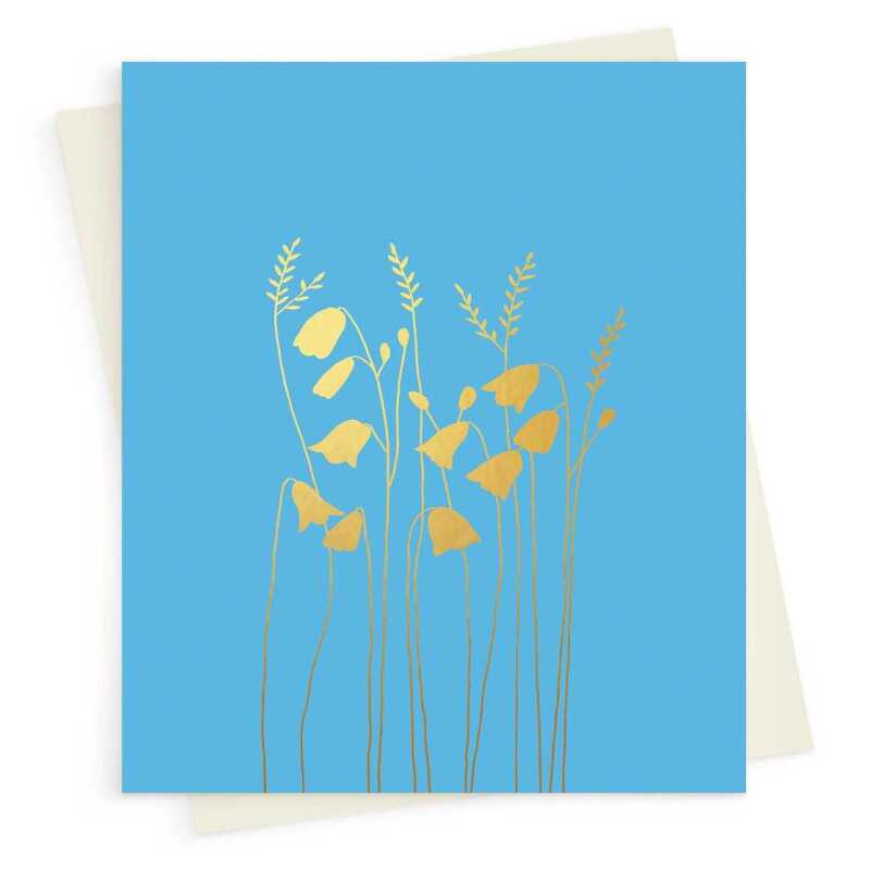 Harebells greeting card embellished with gold foil -  designed by artist Eloise Hall - 15.7 x 11cm and blank inside