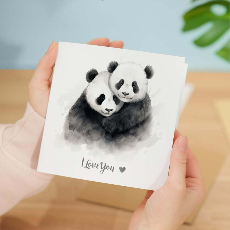 Anniversary Card For Wife Anniversary Card For Husband Boyfriend or Girlfriend Anniversary Card For Him or Her Panda Love - Square (5.5x5.5) / Blank Inside