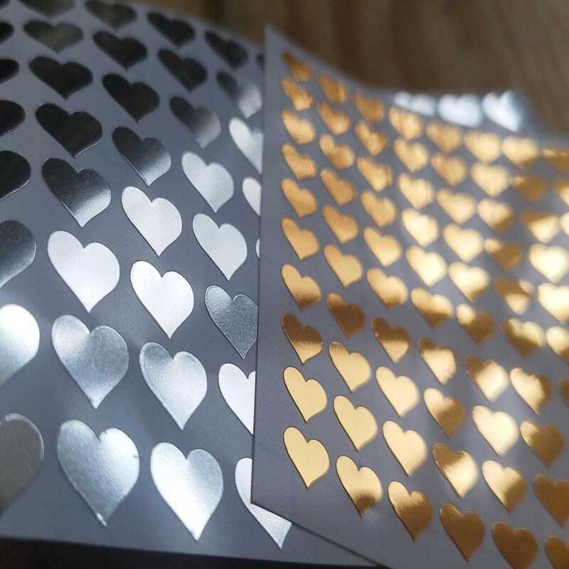 Gold, Silver or Holographic Heart Stickers 100 in a set 1cm and 8mm - 1 - Gold