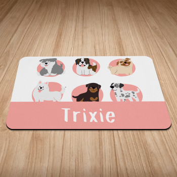Pink Dog Breed Illustration Print Dog Bowl Mat