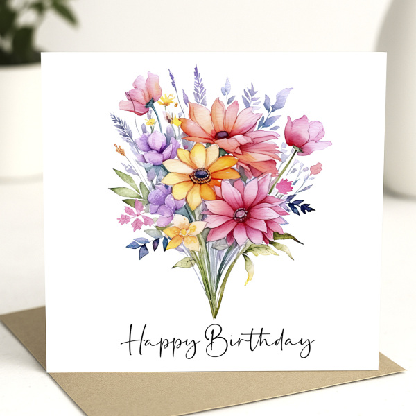 Floral Birthday Cards - Bright Colourful Floral Card - Standard Smooth Card