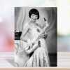Girl with sax - vintage black and white themed card featuring a saxophone being played - 12.6 x 17.7cm and blank inside - made in the UK