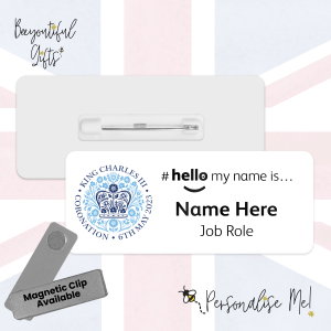 #hello my name is... Name Badge - King Charles III Coronation Day May 2023 Official Emblem - Blue