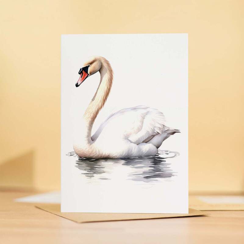 Swan Notelet Card For Anyone Any Occasion Card For Her or For Him 5x7, A6 Card For Birthday or Easter Card Thank You Card Wildlife - Large (5x7) / Blank Message