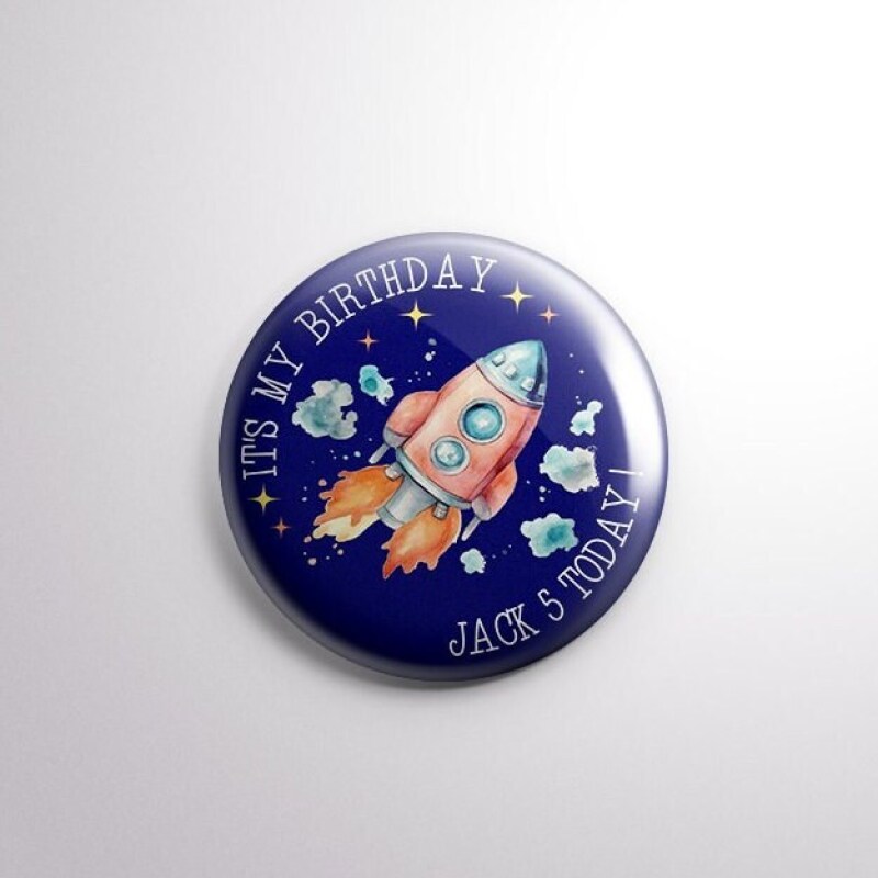 Personalised Space Rocket Birthday Card And Badge, Space Birthday Card. Space Rocket Birthday Card - 