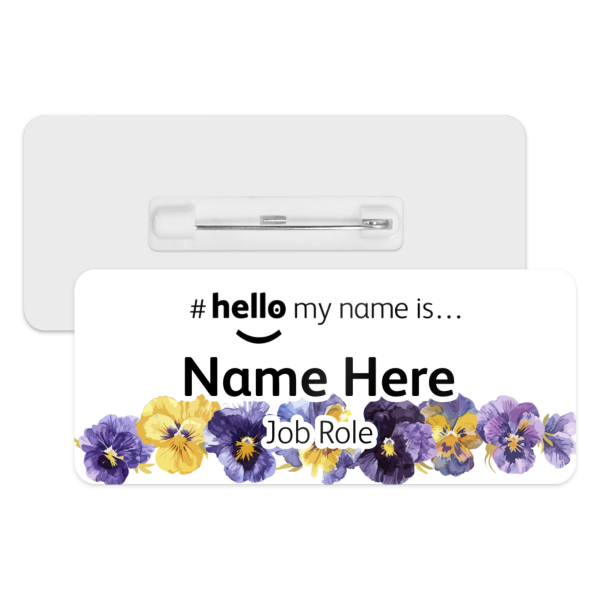 #hello my name is... Name Badge - Purple & Yellow Pansies Border