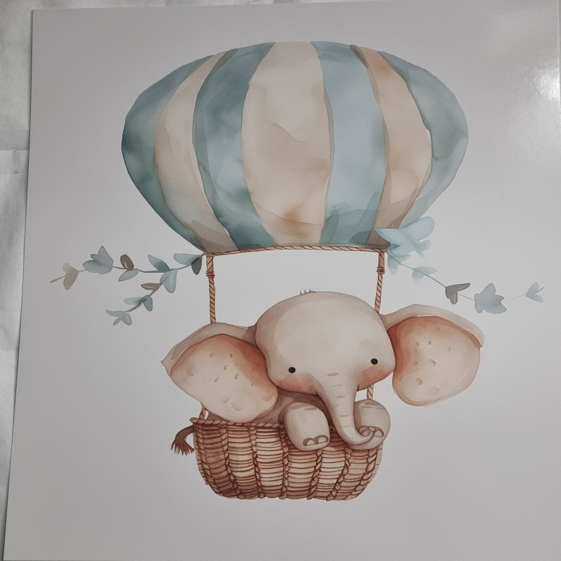 A4 Print Elephant in Hot Air Balloon (nursery39107)
