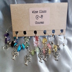 Set of 6 Tree of Life Wine Glass Charms with Crystals.