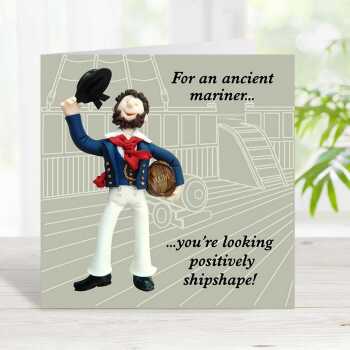 Ancient mariner themed birthday card - designed by Erica Sturla - 15cm square and blank inside, made in the UK