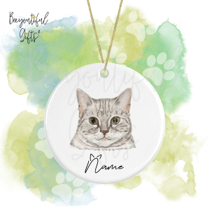 Personalised Watercolour Cat Face Round Ceramic Hanging Decoration