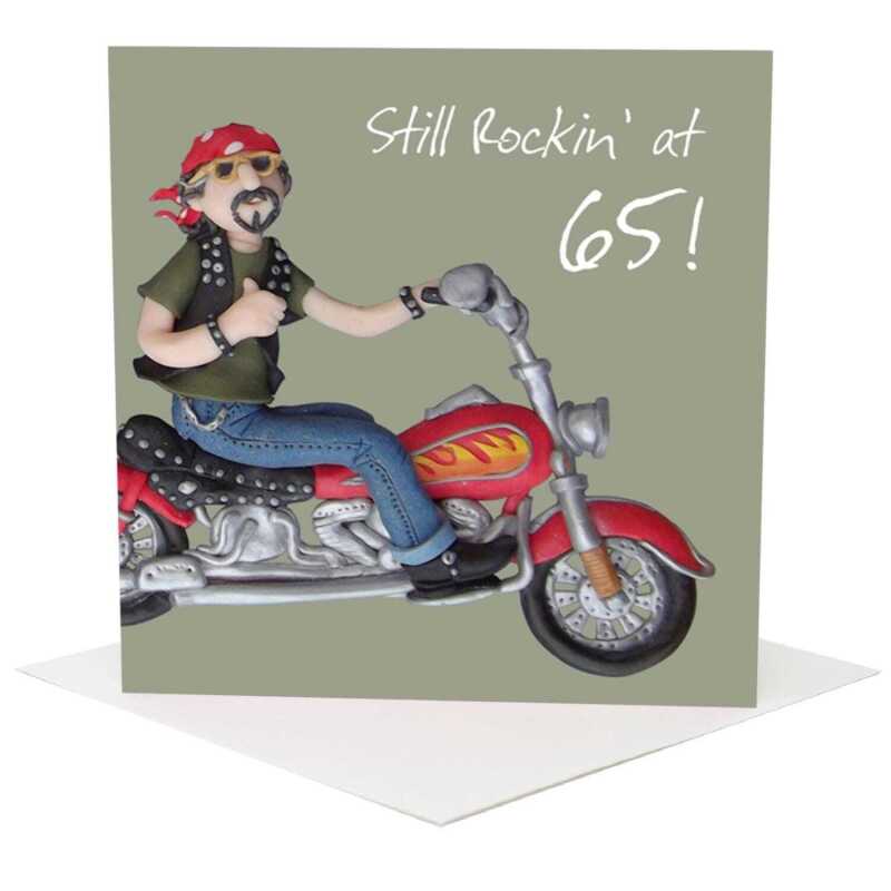 65th birthday card for him - designed by Erica Sturla - 15cm square and blank inside, made in the UK