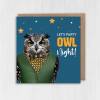 Let's party owl night! Funny owl, bird in clothes birthday card for friend, family, child, adult (Animalyser) (Size A6/A5/A4/Square 6x6") - A6: Single card