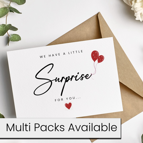 Pregnancy Announcement Card - We Have A Little Surprise For You Balloons - Small (Approx. A6) - Single Card