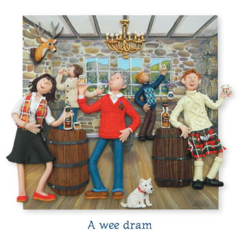 Holy Mackerel a wee dram whisky themed blank greeting card - designed by artist Erica Sturla - 15cm square and blank inside for your own message