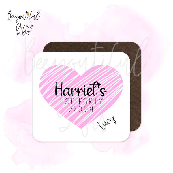 Personalised Hen Party Coaster - Scribble Heart