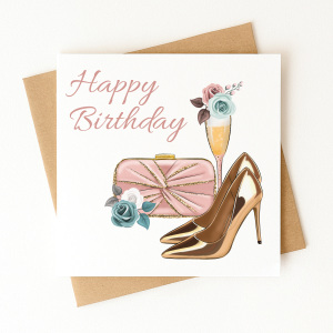Birthday Card - Happy Birthday Gold Heels