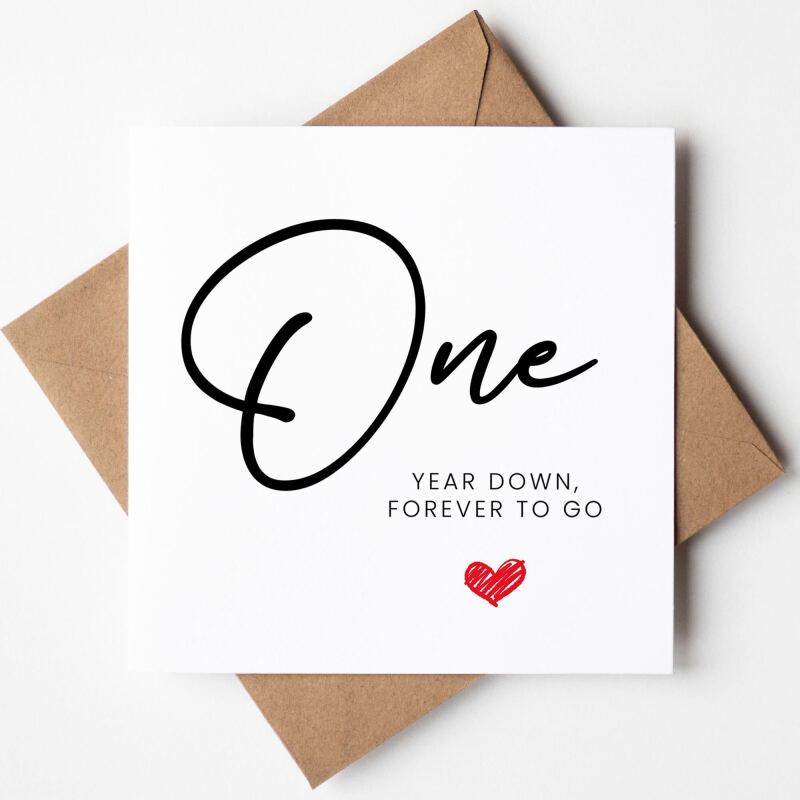 First Anniversary Card, 'One Year Down, Forever to Go' - Paper Anniversary Gift - Anniversary Gift for Husband / Wife  1st Anniversary Card