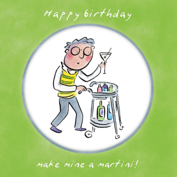 Holy Mackerel Make mine a martini birthday card by Rosie Brooks - blank inside - 15cm square