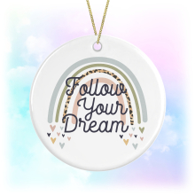 Follow Your Dream Boho Rainbow Round Ceramic Hanging Decoration