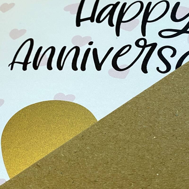 Personalised scratch off and reveal heart card: Happy Anniversary - with any message and choice of heart colour - Gold