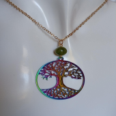 Green Jade and Iridescent Tree of Life Charm