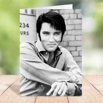 Elvis smiling - vintage black and white themed card - 12.6 x 17.7cm and blank inside - made in the UK