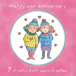 Holy Mackerel same sex LGBTQ+ 7th Wool anniversary card (female) by Rosie Brooks - blank inside - 15cm square