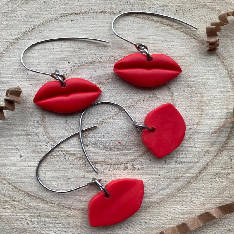Red Lips Earrings: Handmade Polymer Clay, Surgical Steel Hooks